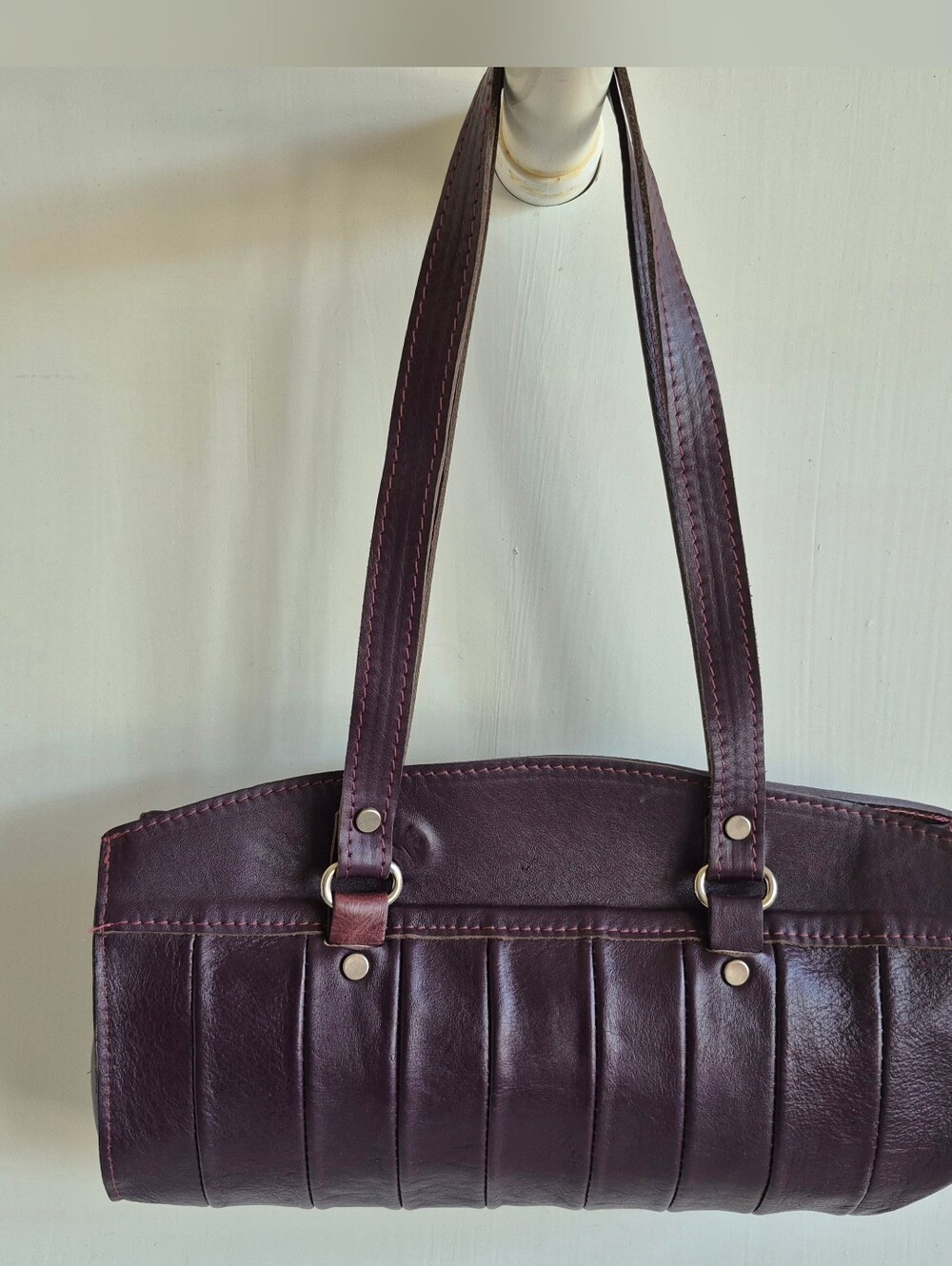 Vin Baker Plum Leather Panel Design Medium Shoulder Bag